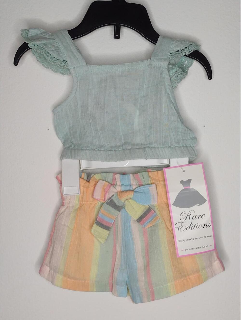 NWT Rare Editions Baby Girl Mint Green 2 Piece Set Shirt/Shorts Size 3-6M